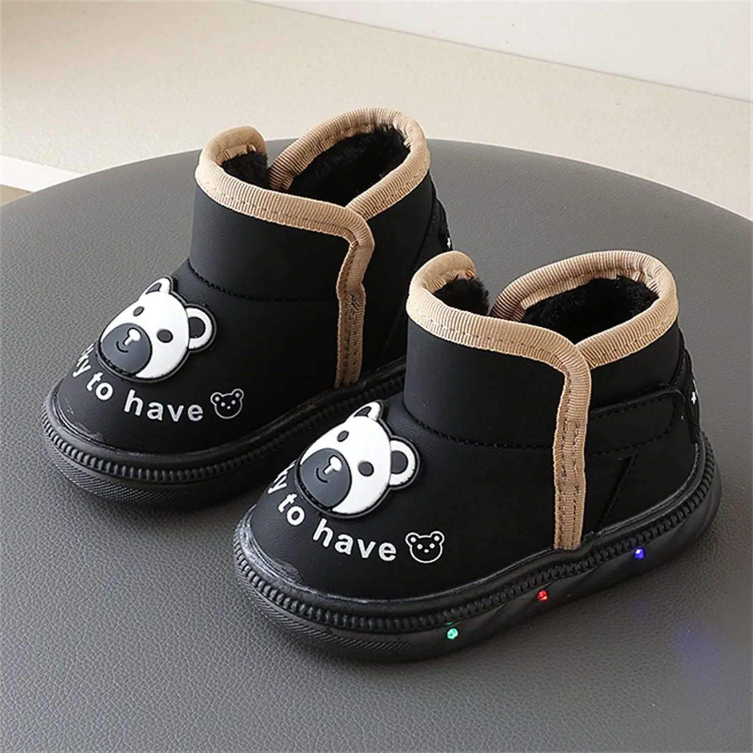 Light Up Shoes Wide Toe Box Warm Snow Boots Slip On Ankle Boots Toddler Luminous Shoes Cold Weather Boots