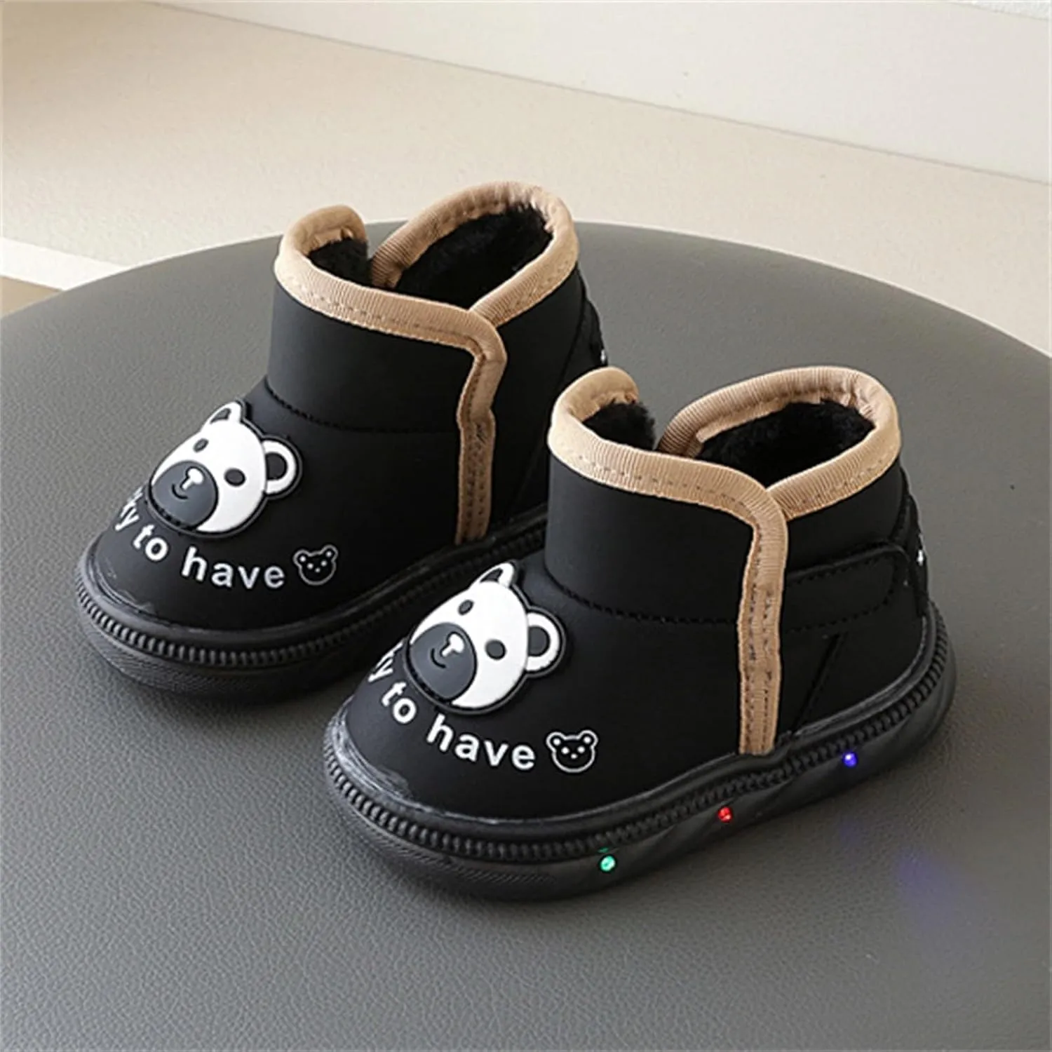 Light Up Shoes Wide Toe Box Warm Snow Boots Slip On Ankle Boots Toddler Luminous Shoes Cold Weather Boots