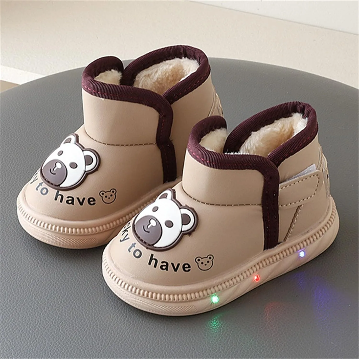Light Up Shoes Wide Toe Box Warm Snow Boots Slip On Ankle Boots Toddler Luminous Shoes Cold Weather Boots