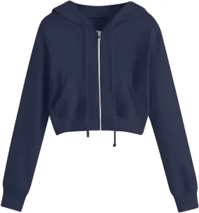 Lightweight Hoodies for Women Cropped Full Zip Hoodie Long Sleeve Fall Sweatshirt Womens Cute Crop Tops Sweatshirts