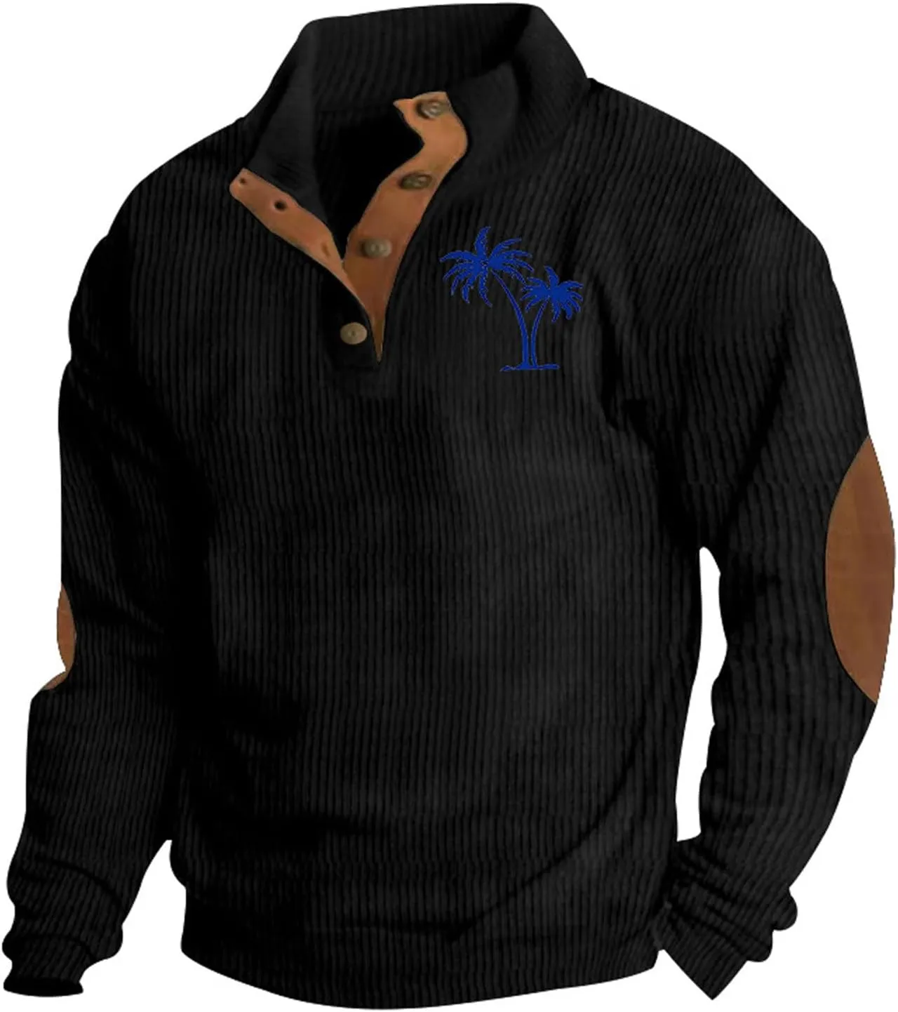 Long Sleeve Shrits for Men Stand Collar Corduroy Sweatshirt Casual Quater Button Pullover Fashion Print Sweatshirts