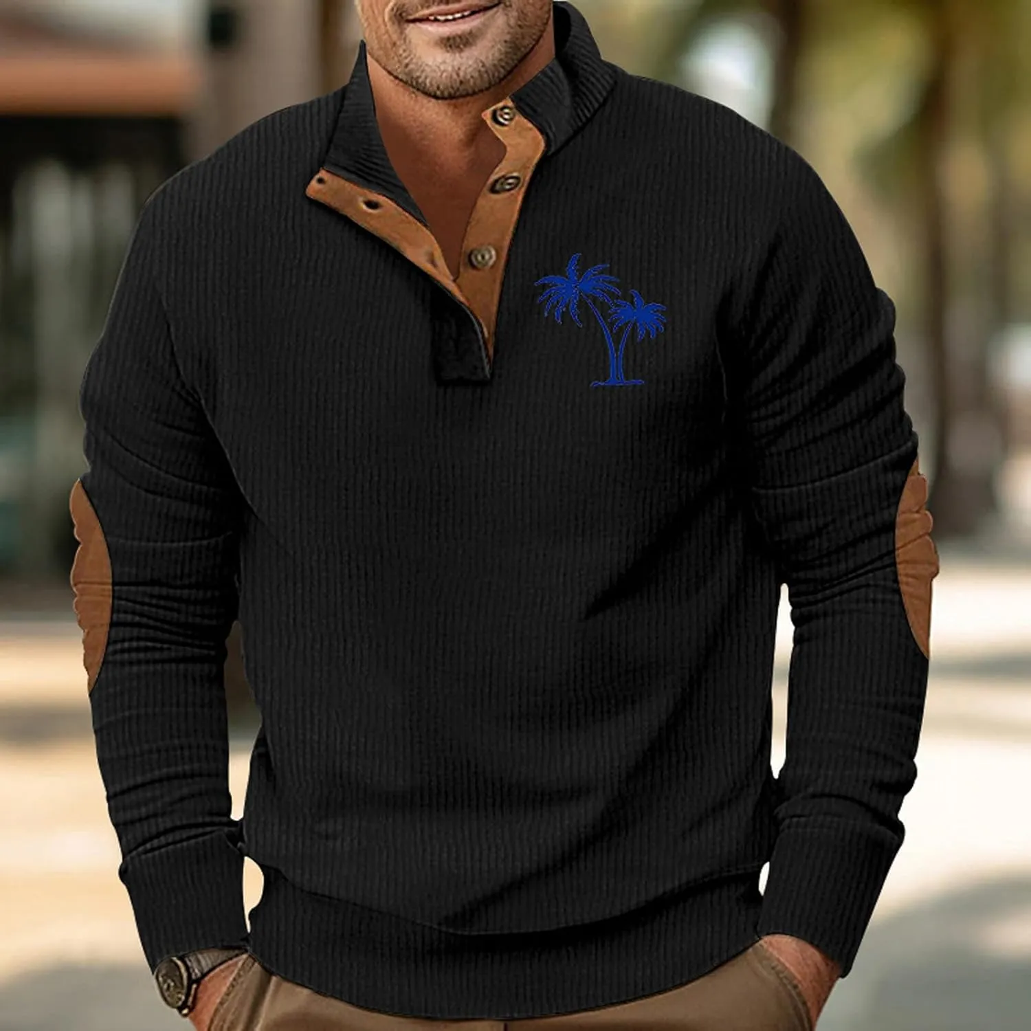 Long Sleeve Shrits for Men Stand Collar Corduroy Sweatshirt Casual Quater Button Pullover Fashion Print Sweatshirts