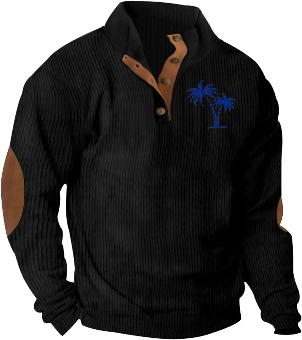Long Sleeve Shrits for Men Stand Collar Corduroy Sweatshirt Casual Quater Button Pullover Fashion Print Sweatshirts