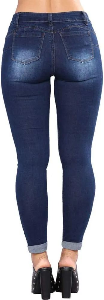 LONGBIDA Women's Stretch Ripped Jeans Skinny Distressed Destroyed Cuffed Denim Pants