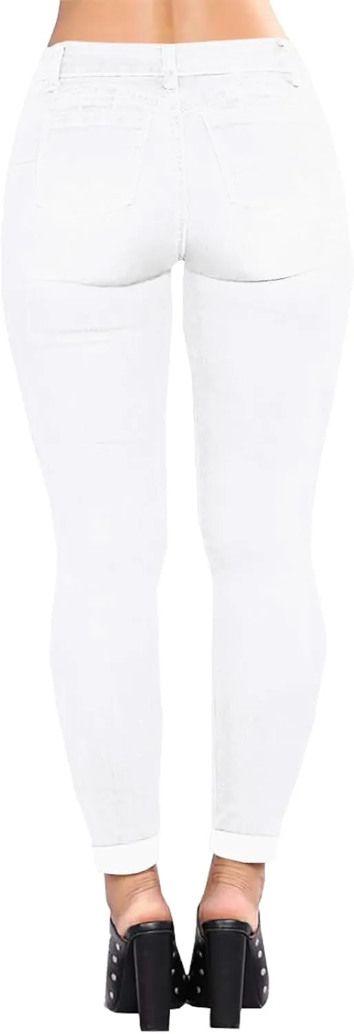 LONGBIDA Women's Stretch Ripped Jeans Skinny Distressed Destroyed Cuffed Denim Pants
