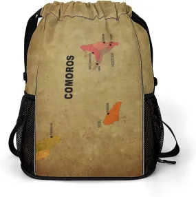 Map of Comoros Storage Bag Drawstring Sports Pocket Backpack, Shoe Bags, Multi-Function Bags