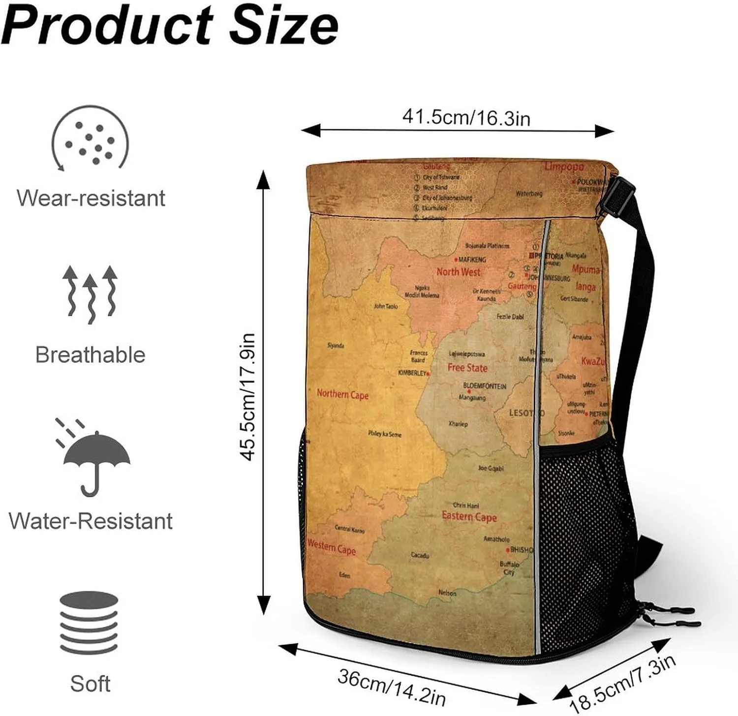 Map of South Africa Storage Bag Drawstring Sports Pocket Backpack, Shoe Bags, Multi-Function Bags