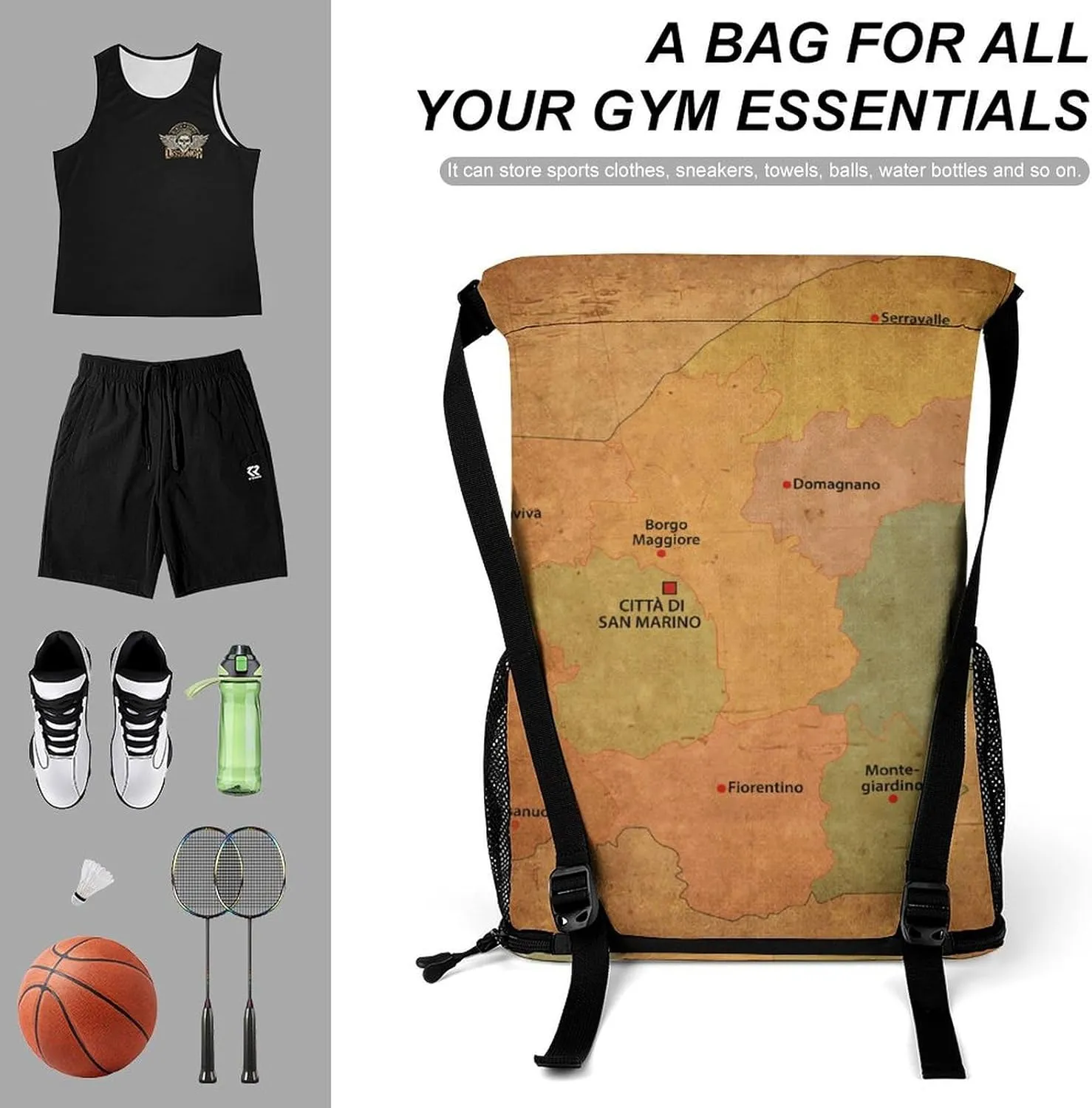 Map of South Africa Storage Bag Drawstring Sports Pocket Backpack, Shoe Bags, Multi-Function Bags