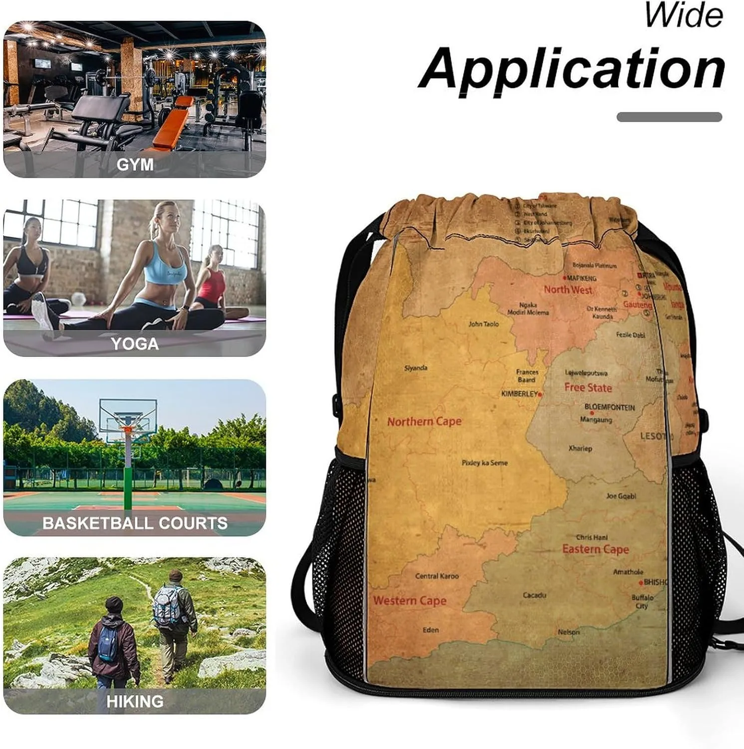 Map of South Africa Storage Bag Drawstring Sports Pocket Backpack, Shoe Bags, Multi-Function Bags