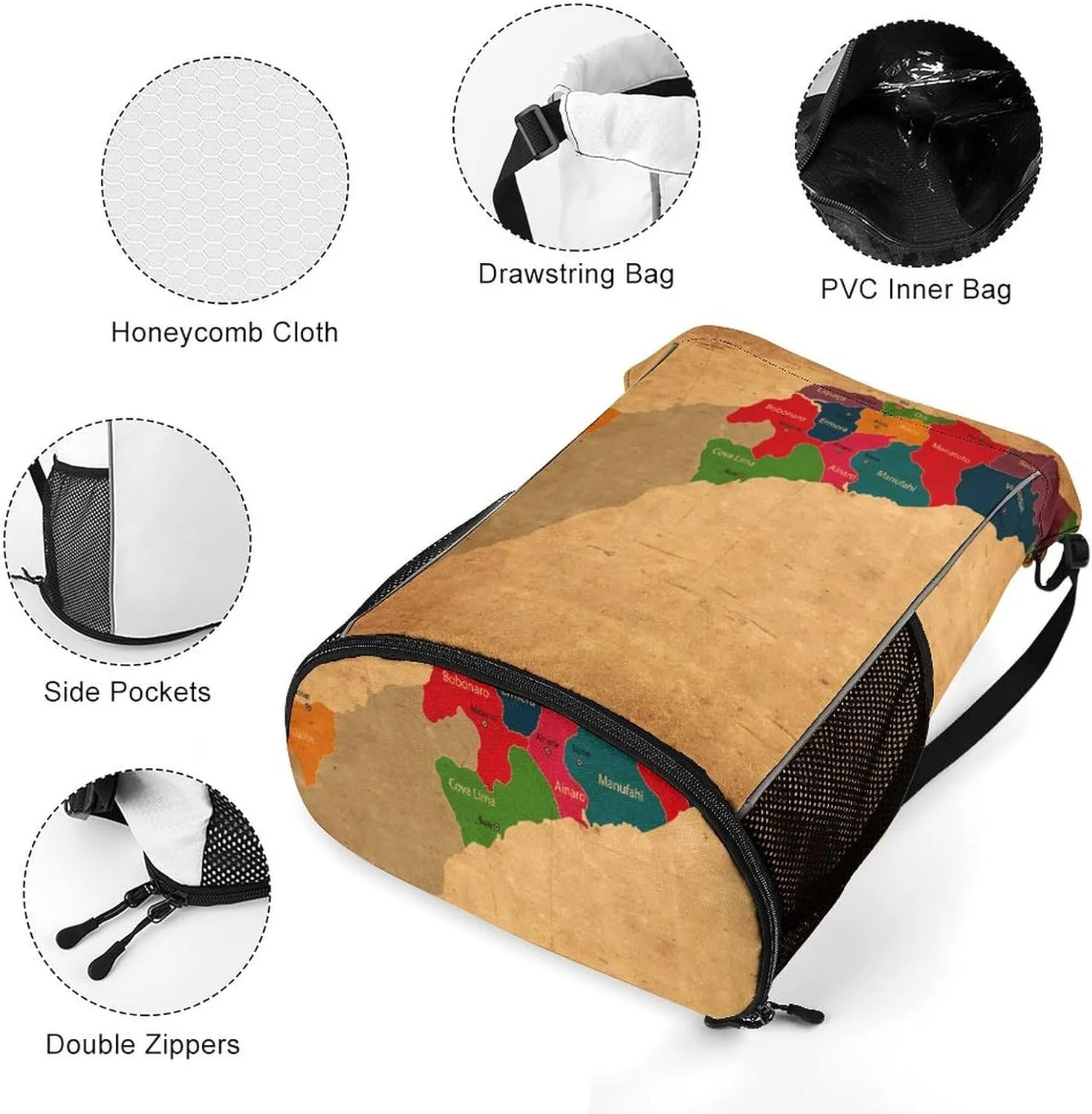 Map of Turkmenistan Storage Bag Drawstring Sports Pocket Backpack, Shoe Bags, Multi-Function Bags