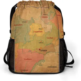 Map of Zambia Storage Bag Drawstring Sports Pocket Backpack, Shoe Bags, Multi-Function Bags