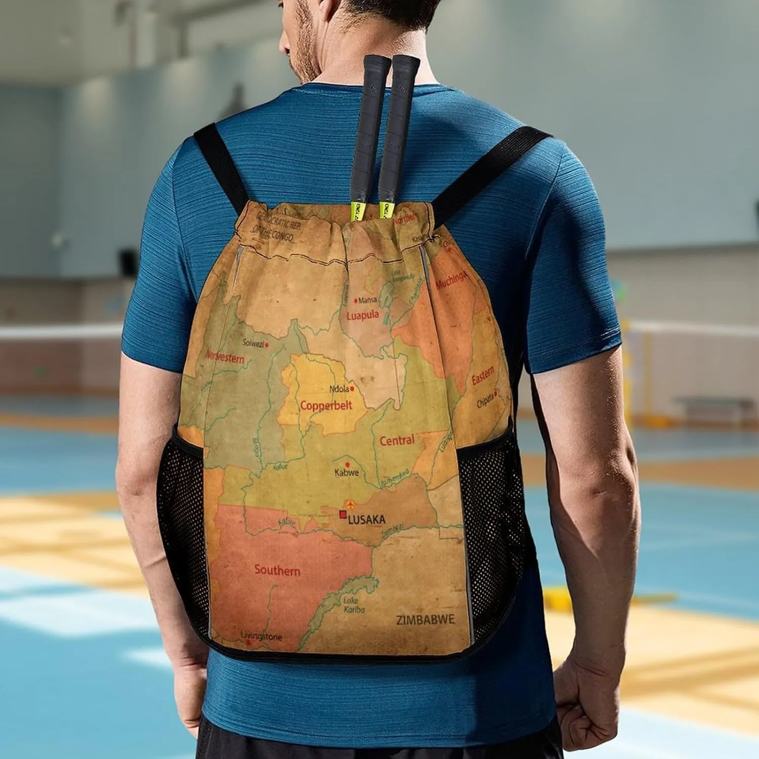 Map of Zambia Storage Bag Drawstring Sports Pocket Backpack, Shoe Bags, Multi-Function Bags