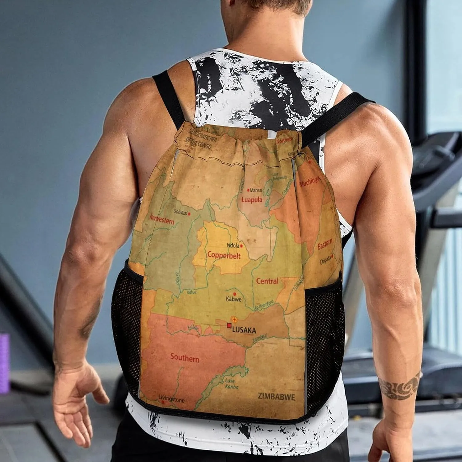 Map of Zambia Storage Bag Drawstring Sports Pocket Backpack, Shoe Bags, Multi-Function Bags