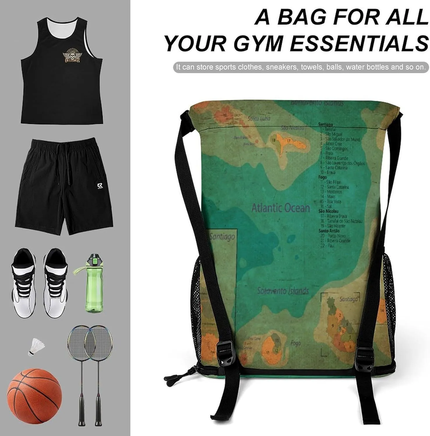 Map of Zambia Storage Bag Drawstring Sports Pocket Backpack, Shoe Bags, Multi-Function Bags