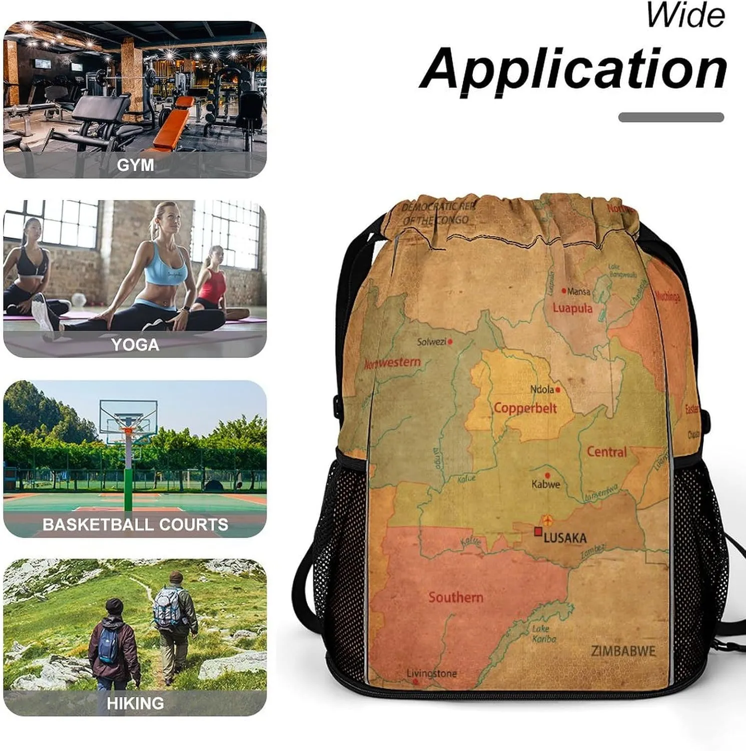 Map of Zambia Storage Bag Drawstring Sports Pocket Backpack, Shoe Bags, Multi-Function Bags