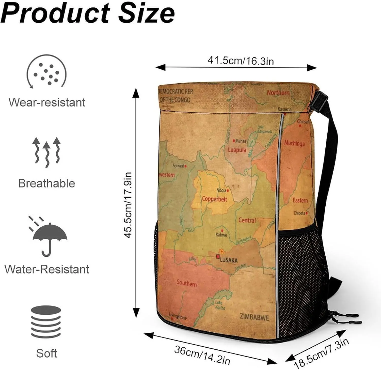 Map of Zambia Storage Bag Drawstring Sports Pocket Backpack, Shoe Bags, Multi-Function Bags