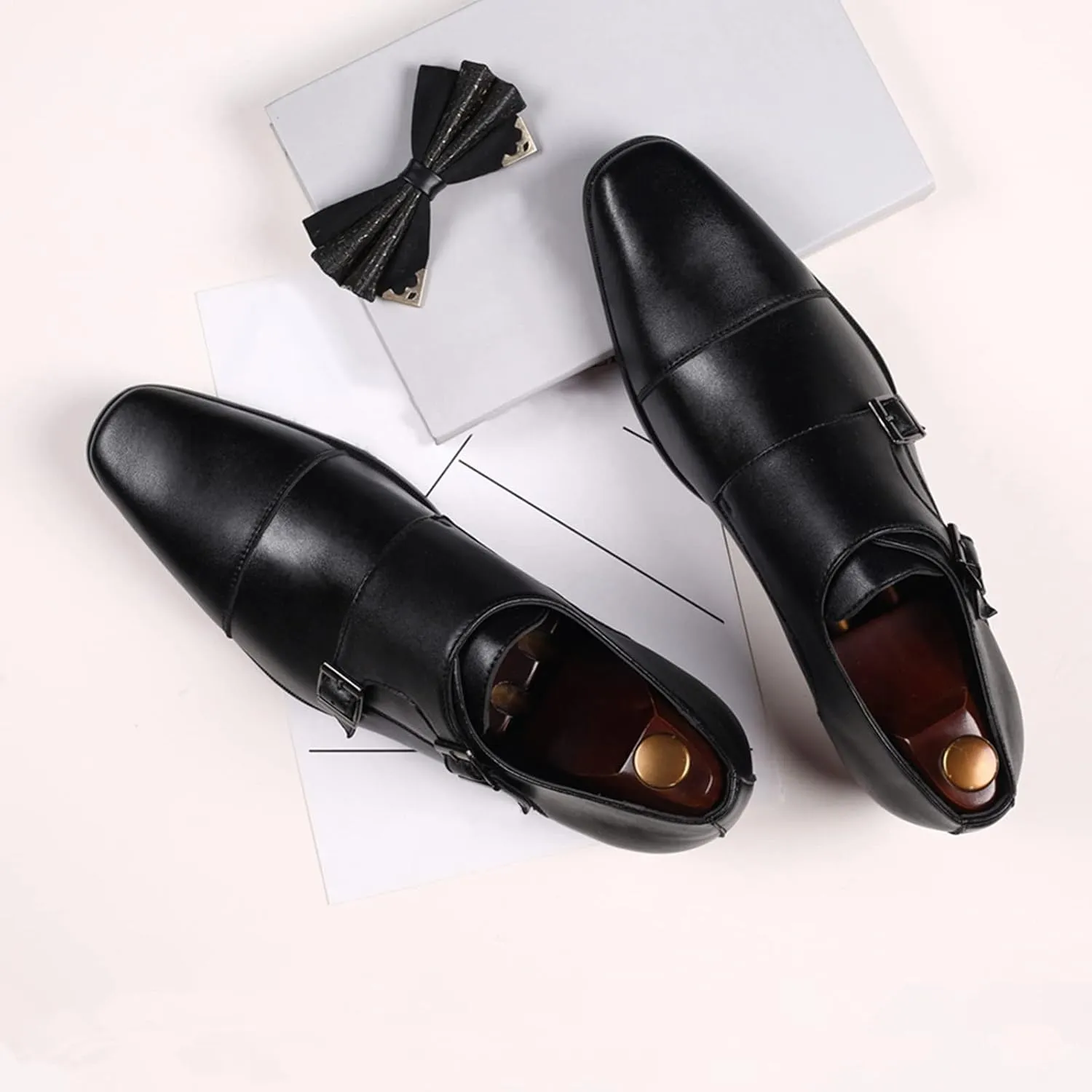 Men Wide Formal Loafers Shoes Mens Shoes Business Leather Shoes Fashion Retro Solid Mens Casual Oxford Shoes Black
