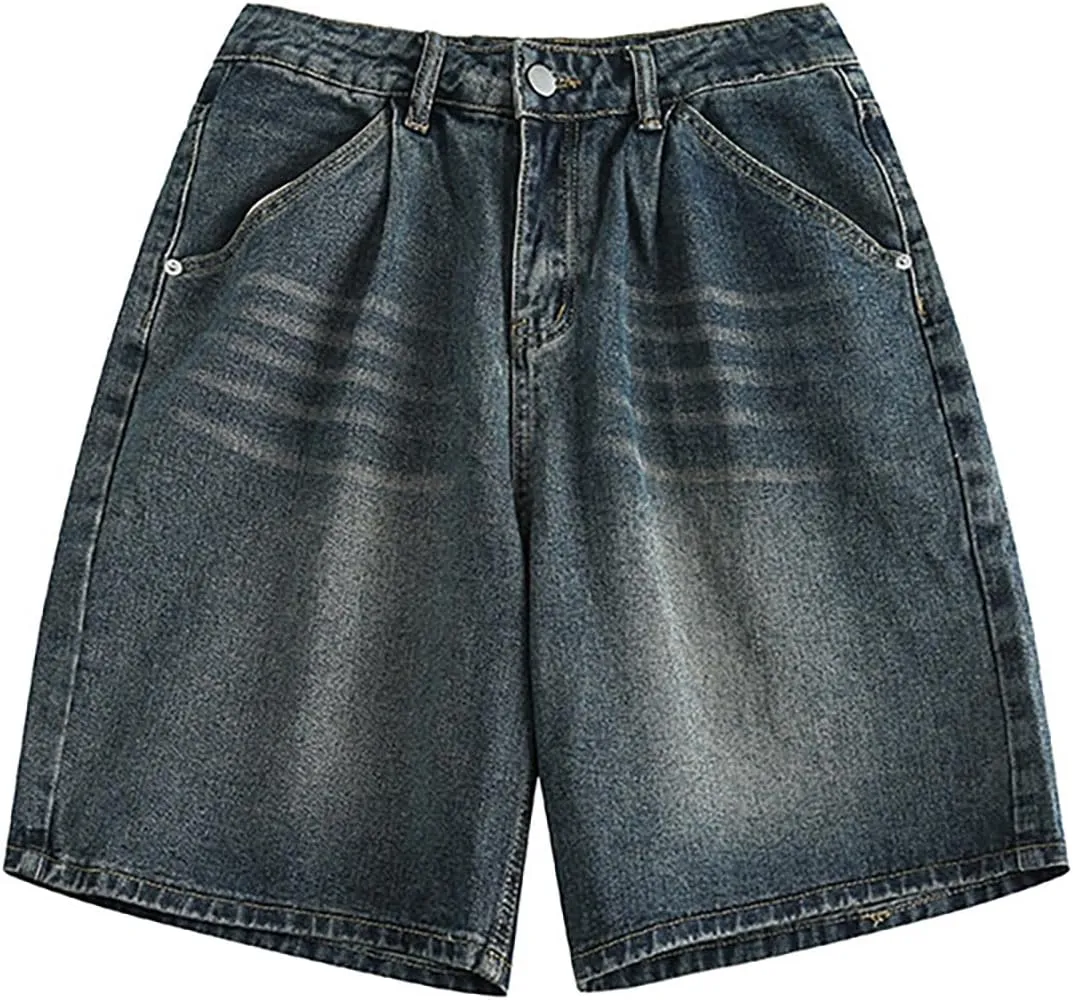 Men's Baggy Jeans Shorts Y2K Wide Leg Loose Hip-Hop Denim Shorts High Waisted Casual Fashion Jorts Streetwear with Pockets