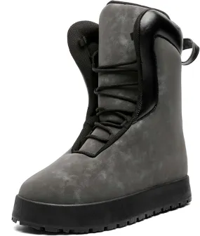 Men's Big Yellow Boots - Casual Snow Boots - Black Leather Lace-Up Platform Round Toe Boots - Winter