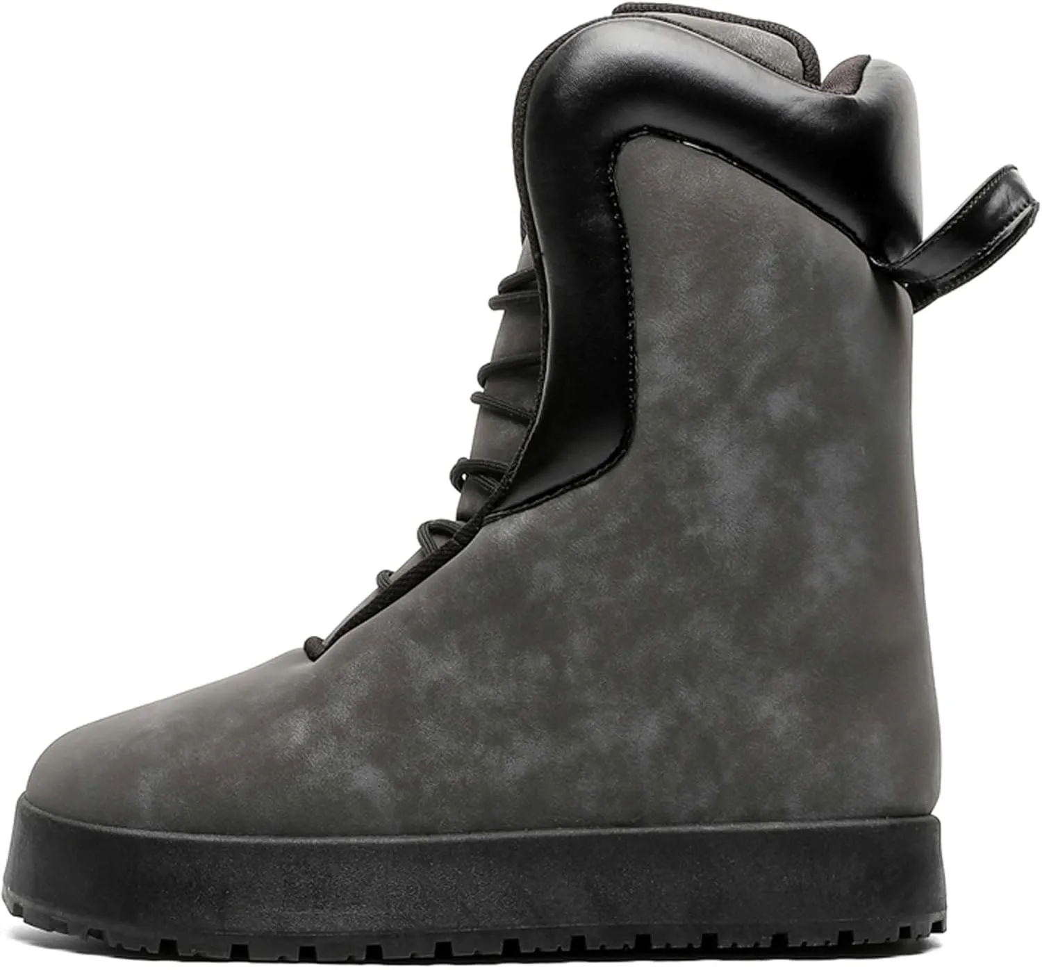 Men's Big Yellow Boots - Casual Snow Boots - Black Leather Lace-Up Platform Round Toe Boots - Winter