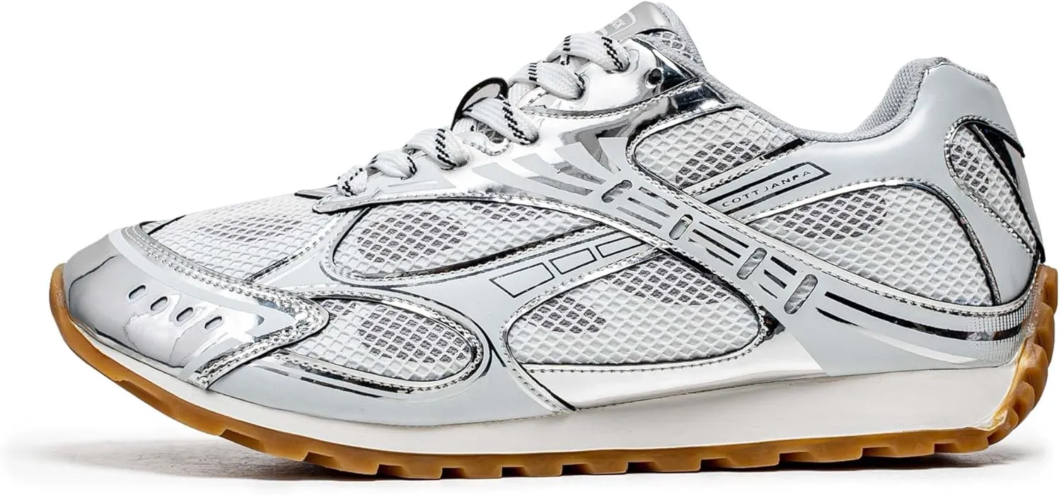 Men's Breathable Running Shoes Anti Slip Fitness Casual Sports Basketball Tennis Fashionable Cross Training Shoes Silver