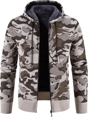 Men's Camo Full Zip Hoodies Athletic Soft Sherpa Lined Fleece Hooded Sweater Jackets Long Sleeve Sweatshirt Coats