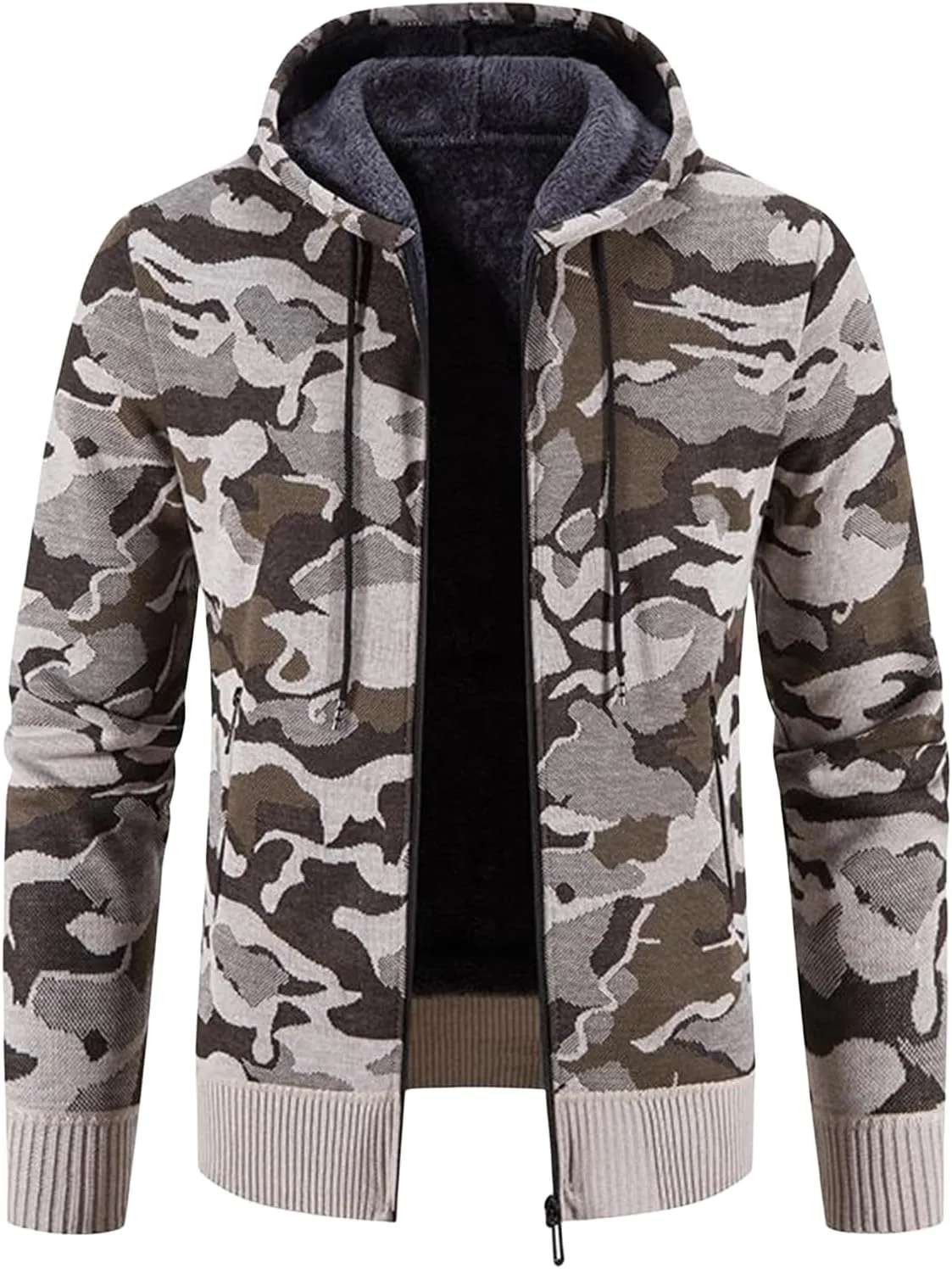 Men's Camo Full Zip Hoodies Athletic Soft Sherpa Lined Fleece Hooded Sweater Jackets Long Sleeve Sweatshirt Coats