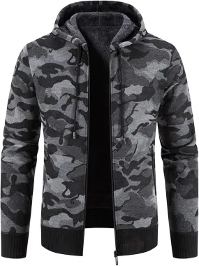 Men's Camo Full Zip Hoodies Athletic Soft Sherpa Lined Fleece Hooded Sweater Jackets Long Sleeve Sweatshirt Coats