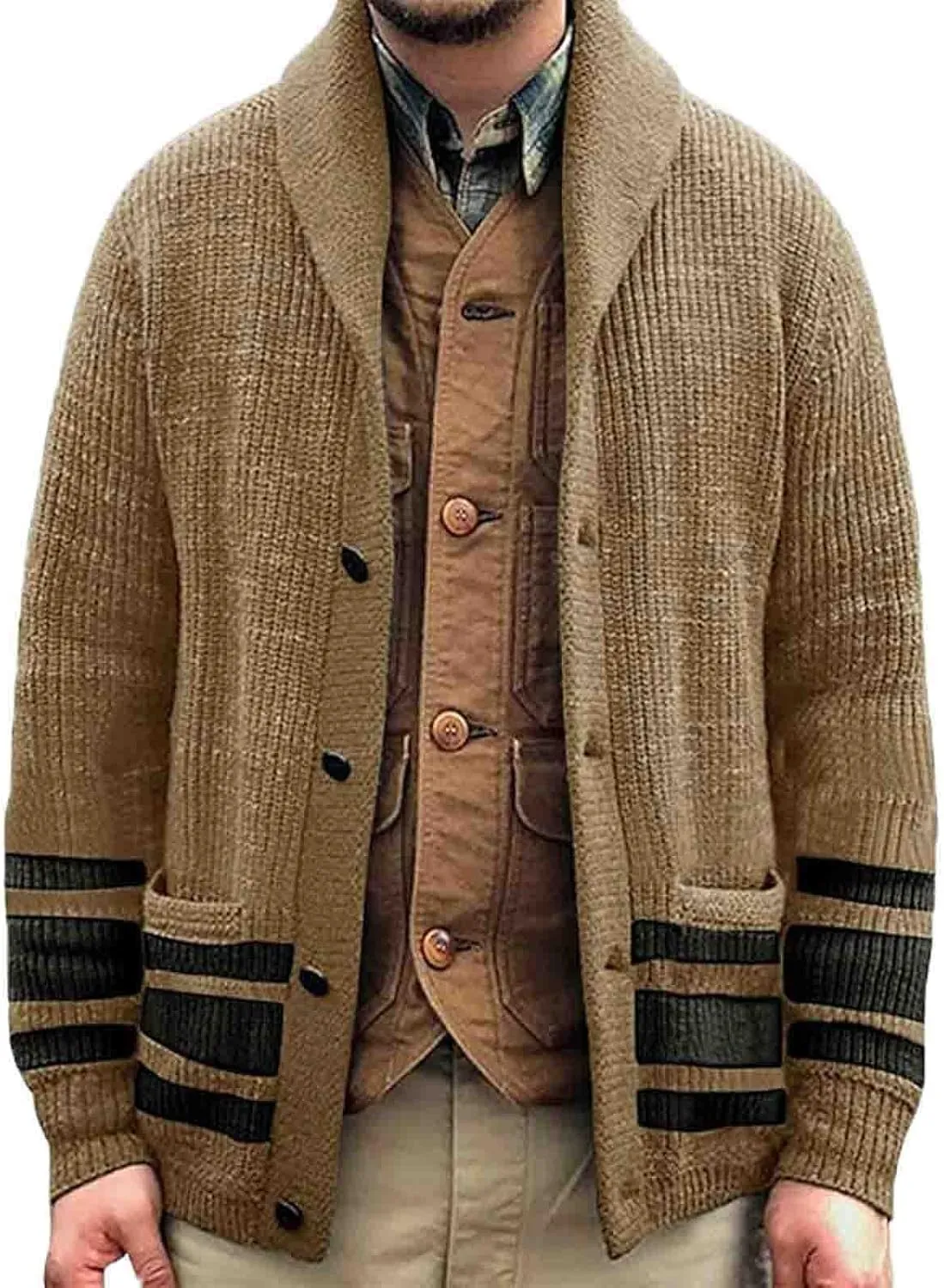 Mens Cardigan Sweaters with Buttons Men's Wool Blended Cardigan Sweaters Shawl Neck Button Down Cardigans Jacket Coat