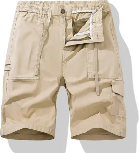 Men's Cargo Shorts Elastic Waistband Drawstring Summer Casual Cotton Relaxed Fit Work Shorts Men Trousers Men's Short Pants