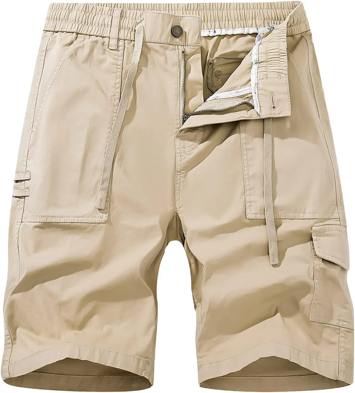 Men's Cargo Shorts Elastic Waistband Drawstring Summer Casual Cotton Relaxed Fit Work Shorts Men Trousers Men's Short Pants