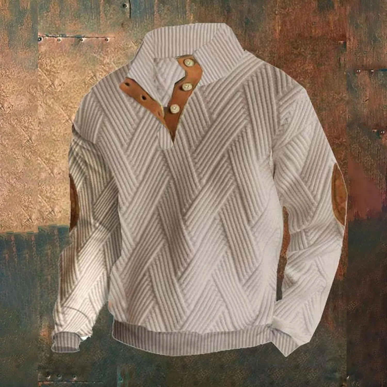 Men's Cashmere Long Sleeve Sweatshirt Day Casual Fashion Soft And Comfortable Small Print Long Sleeved Button