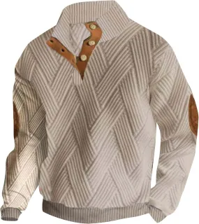 Men's Cashmere Long Sleeve Sweatshirt Day Casual Fashion Soft And Comfortable Small Print Long Sleeved Button