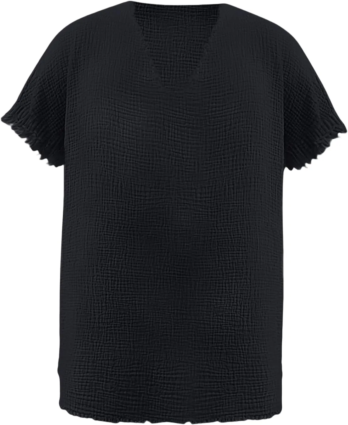 Men's Casual Linen T Shirts V Neck Short Sleeve Washed Shirts Frayed Raw Edges Tops Summer Beach Vacation Yoga Tops