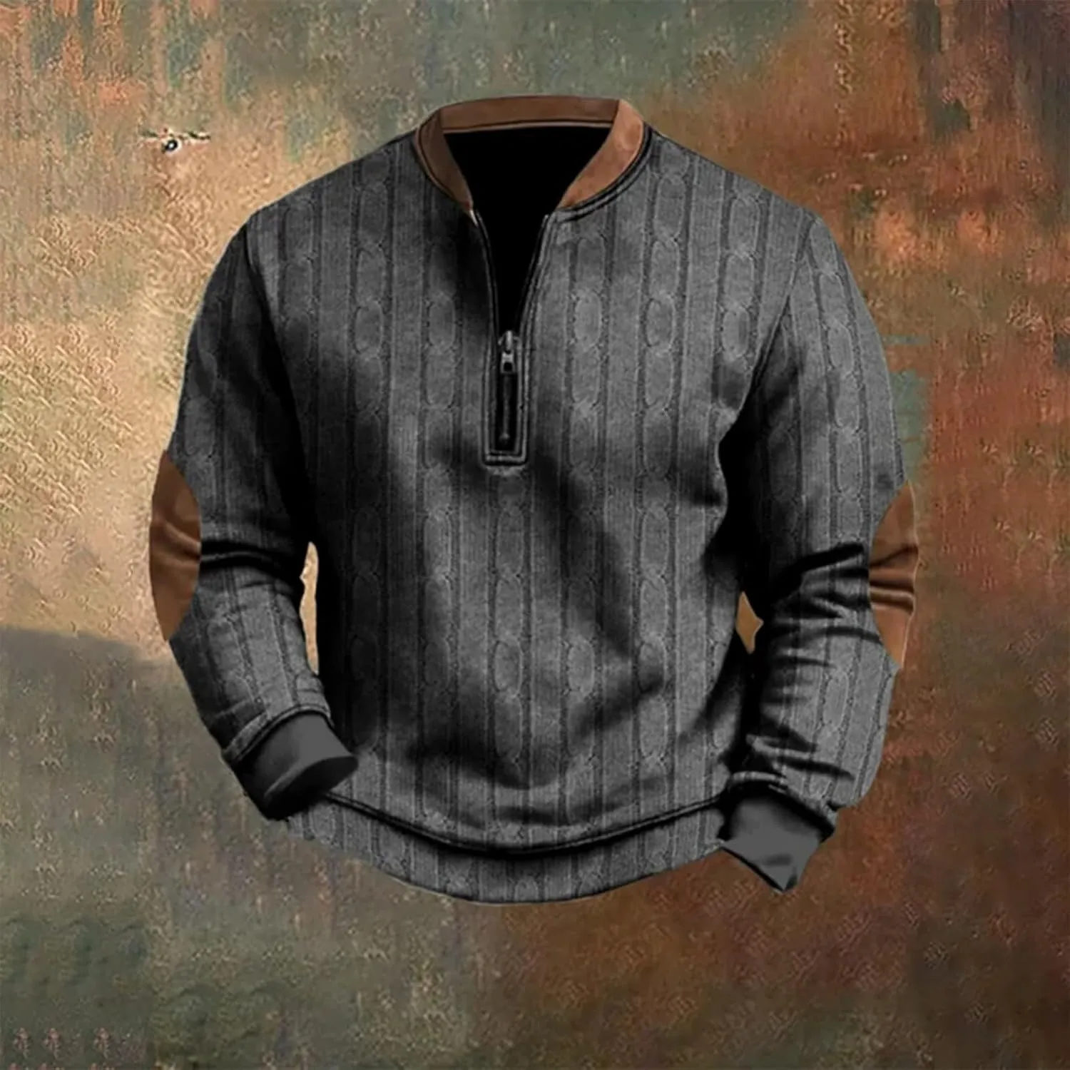 Mens Casual Sweater Like Sweatshirt Zipper Long Sleeved Hoodie Stand Collar Zip Knitted Sweaters Sweatshirts For Men