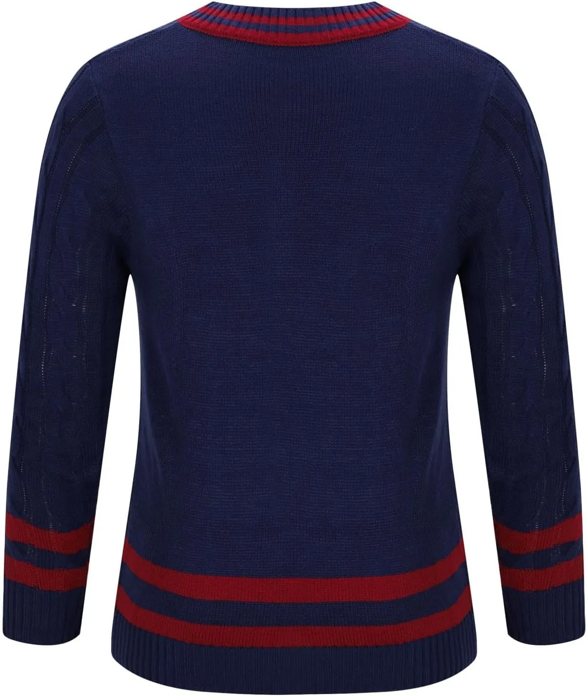 Mens Casual V Neck Contrast Stripes Cable Knit Pullover Sweater Tops Fashion Long Sleeve Comfort Soft Jumper Sweaters