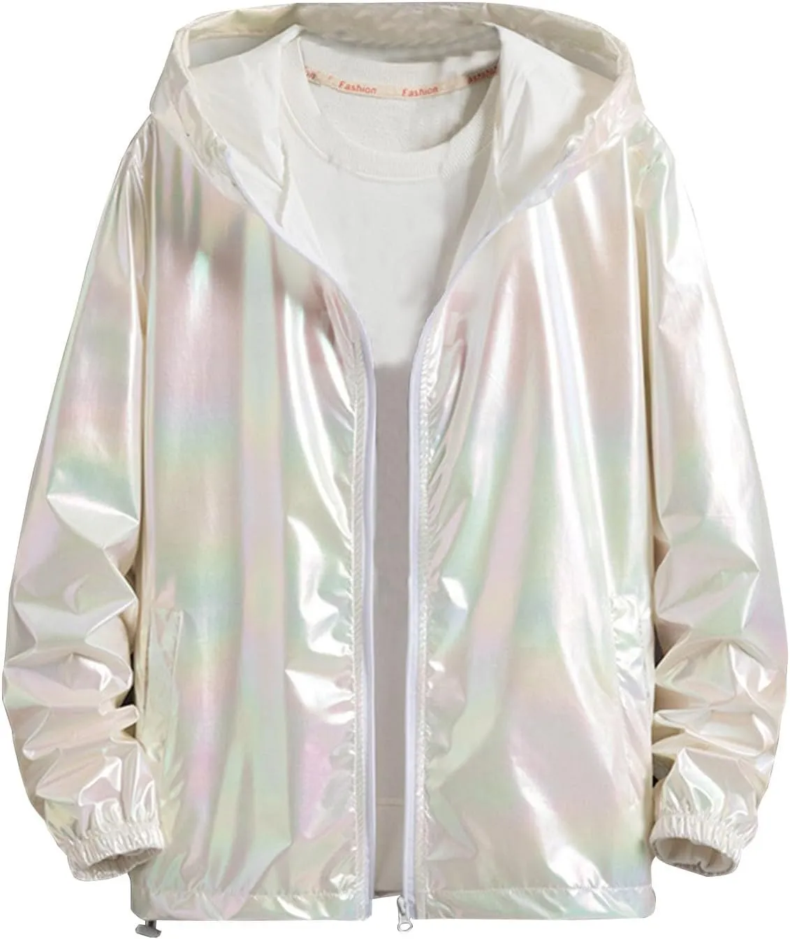Men's Colorful Reflective Coat High Visibility Holographic Hoodie Jacket