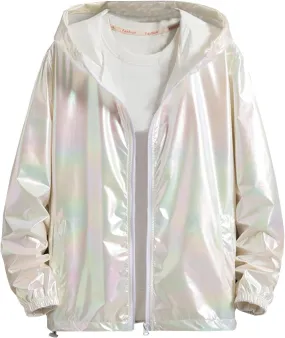 Men's Colorful Reflective Coat High Visibility Holographic Hoodie Jacket