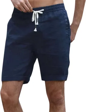 Men's Cotton Linen Shorts Summer Breathable Beach Vacation Lounge Shorts Lightweight Stretchy Loose-Fit Casual Short Navy XXXL