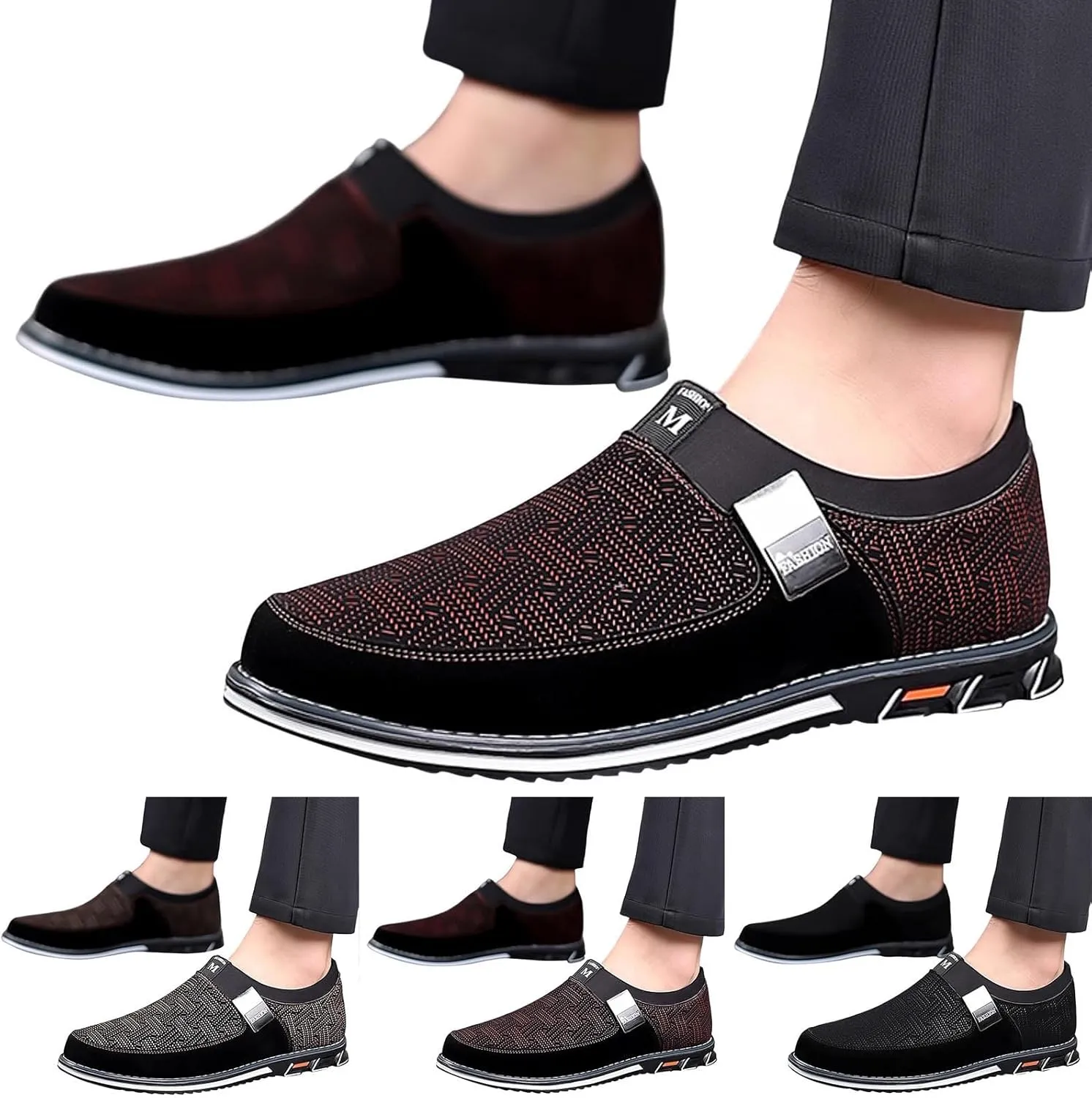 Mens Dark Brown Business Casual Shoes Men Leather Shoes Fashionable and Casual Style New Flat Bottomed Soft Sole Slip On Comfortable Slip On Large Size Men Dress Shoes Brown Loafers