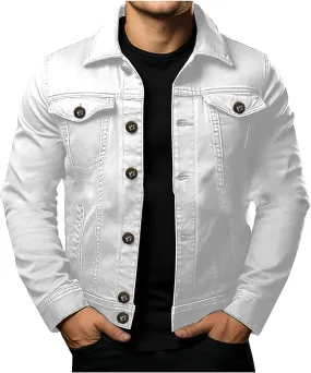 Men's Denim Jacket Long Sleeve Casual Button Down Jackets Regular Fit Cotton Jean Trucker Jacket Fall Coat w/Pockets