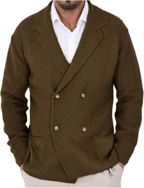 Men's Double Breast Cardigan Sweater Button Down Lightweight Long Sleeve Casual Knit Cardigans Outwear with Pockets