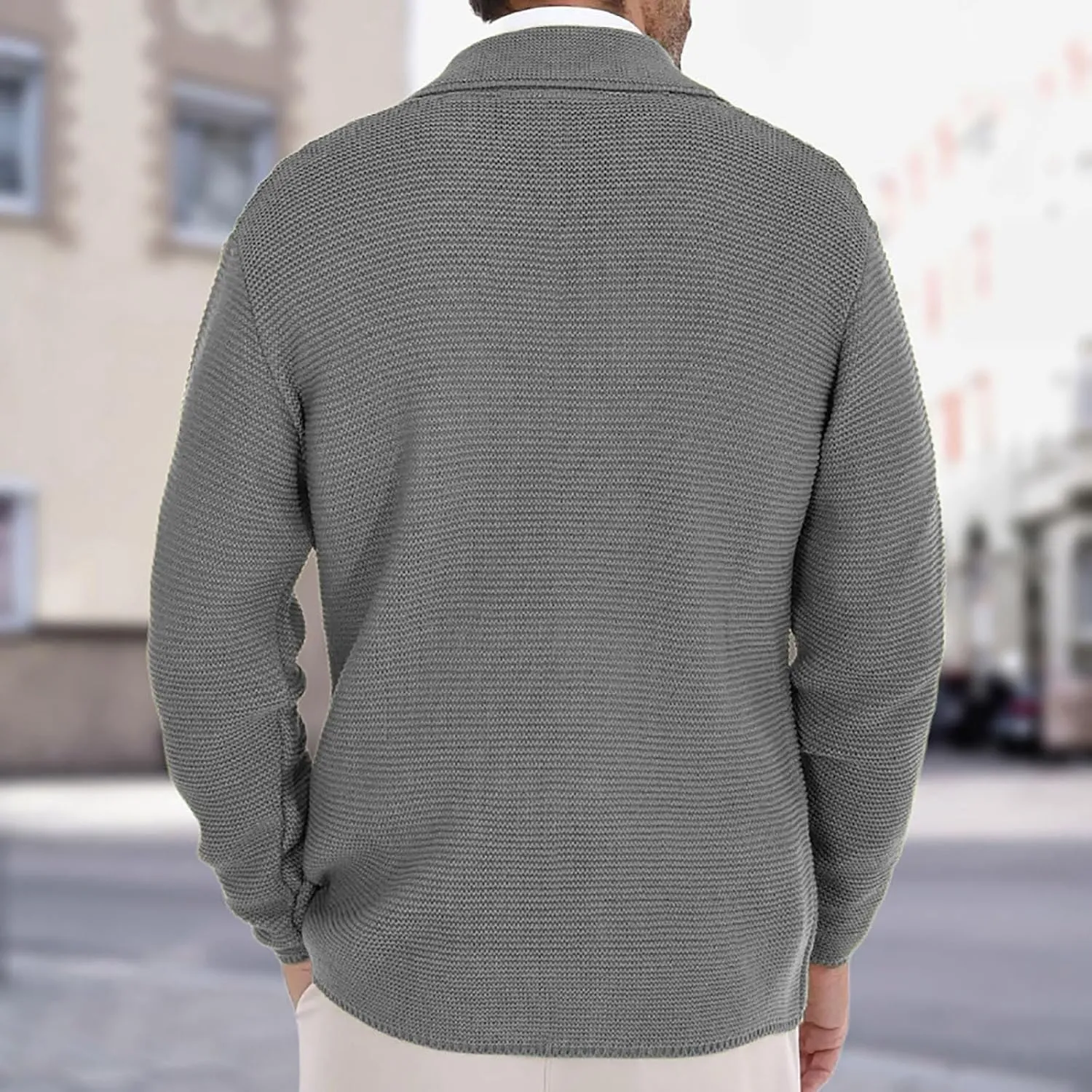 Men's Double Breast Cardigan Sweater Button Down Lightweight Long Sleeve Casual Knit Cardigans Outwear with Pockets
