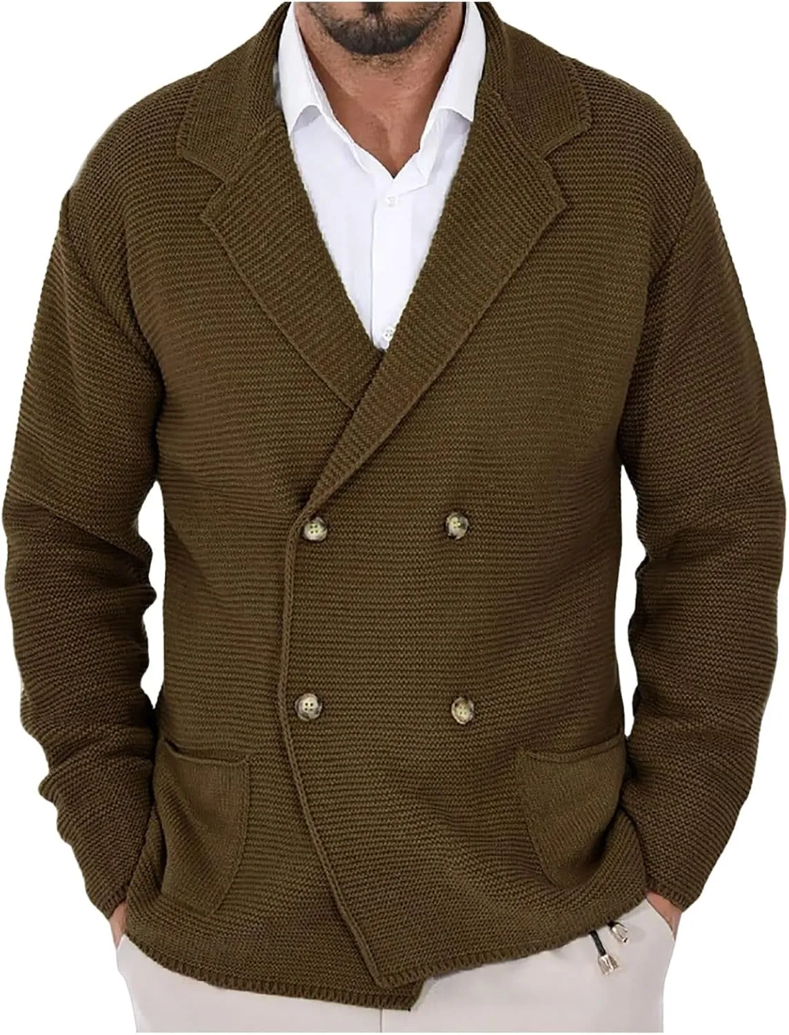 Men's Double Breast Cardigan Sweater Button Down Lightweight Long Sleeve Casual Knit Cardigans Outwear with Pockets