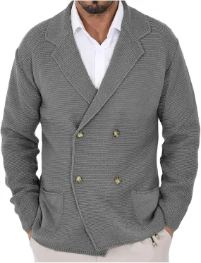 Men's Double Breast Cardigan Sweater Button Down Lightweight Long Sleeve Casual Knit Cardigans Outwear with Pockets