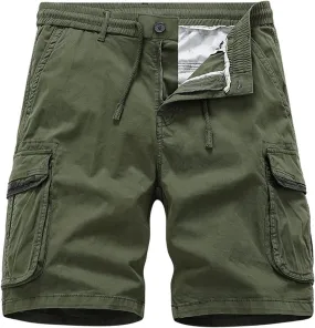 Mens Elastic Waist Long Cargo Shorts 3/4 Relaxed Fit Multi Pockets Stretch Cotton Camo Cargo Shorts for Men