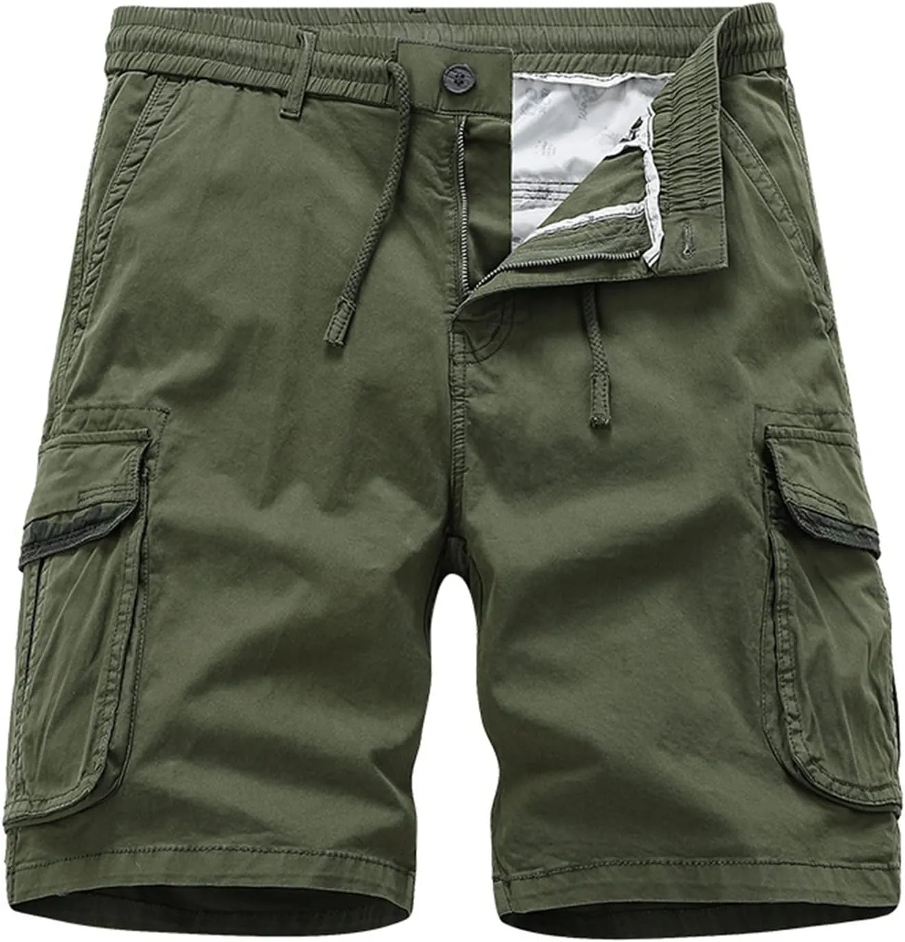 Mens Elastic Waist Long Cargo Shorts 3/4 Relaxed Fit Multi Pockets Stretch Cotton Camo Cargo Shorts for Men