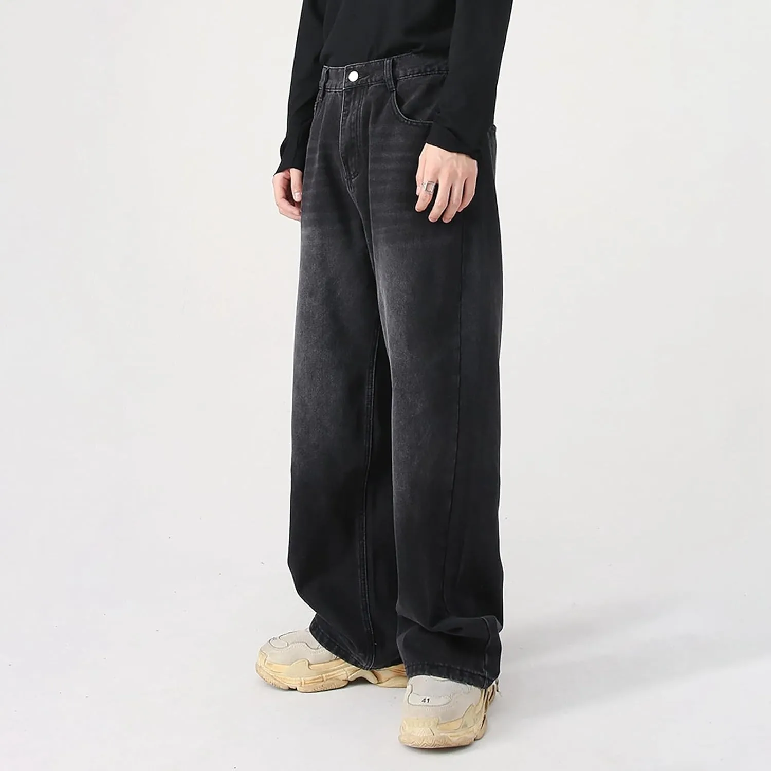 Men's Elastic Waist Relaxed Fit Jeans Straight Leg Stretch Comfort Denim Jeans for Men Star Boy