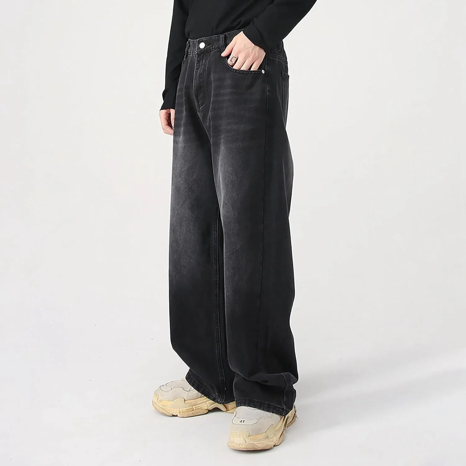 Men's Elastic Waist Relaxed Fit Jeans Straight Leg Stretch Comfort Denim Jeans for Men Star Boy