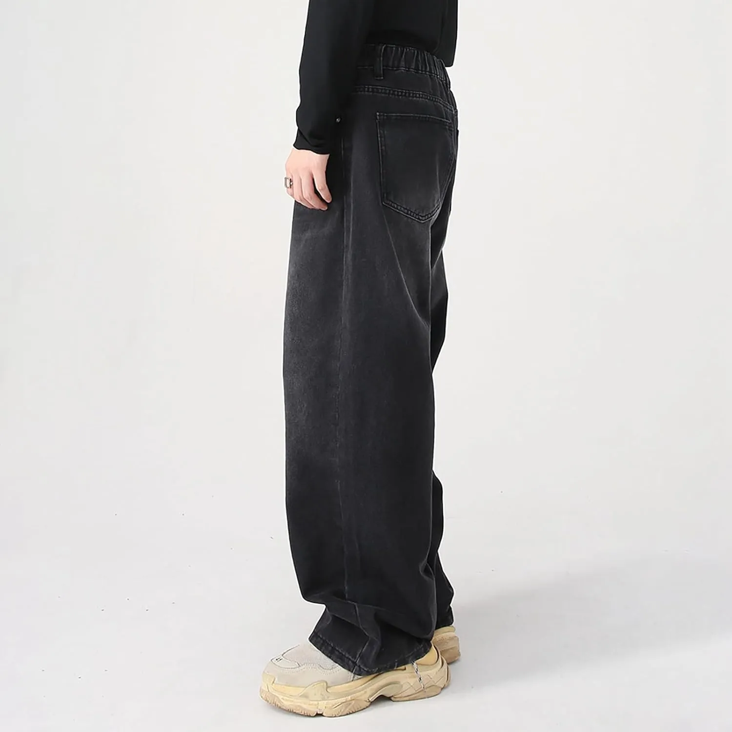 Men's Elastic Waist Relaxed Fit Jeans Straight Leg Stretch Comfort Denim Jeans for Men Star Boy